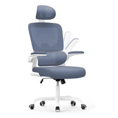 Blue office chair with white frame on a white background